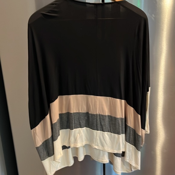 Tua oversized baggy tunic black gray tan striped Scoop Neck slouch boxy Flowy S - Picture 3 of 10